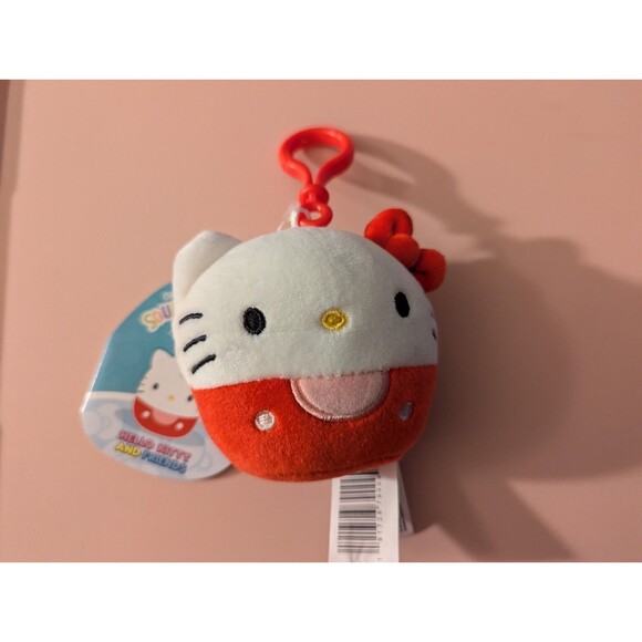 Squishmallows Sanrio 3.5-Inch Hello Kitty Official Jazwares Plush Bag Clip Red - Picture 1 of 3